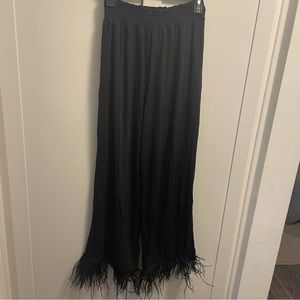 WeWoreWhat Black Jersey PJ Pants with feather hem